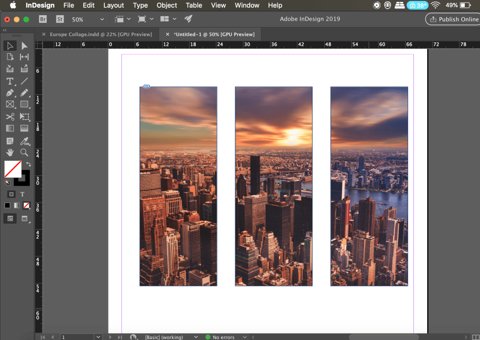One photograph split across several shapes in Adobe InDesign