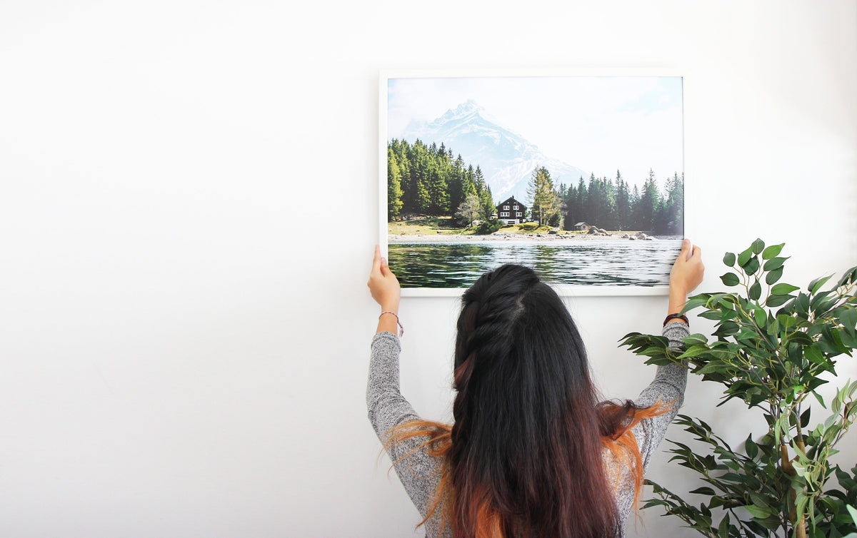 A large lustre photo print viewed under bright light without glare