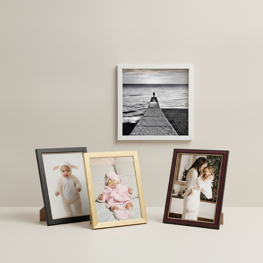Wooden framed prints in black, gold, white and burgundy at KT Colour Singapore