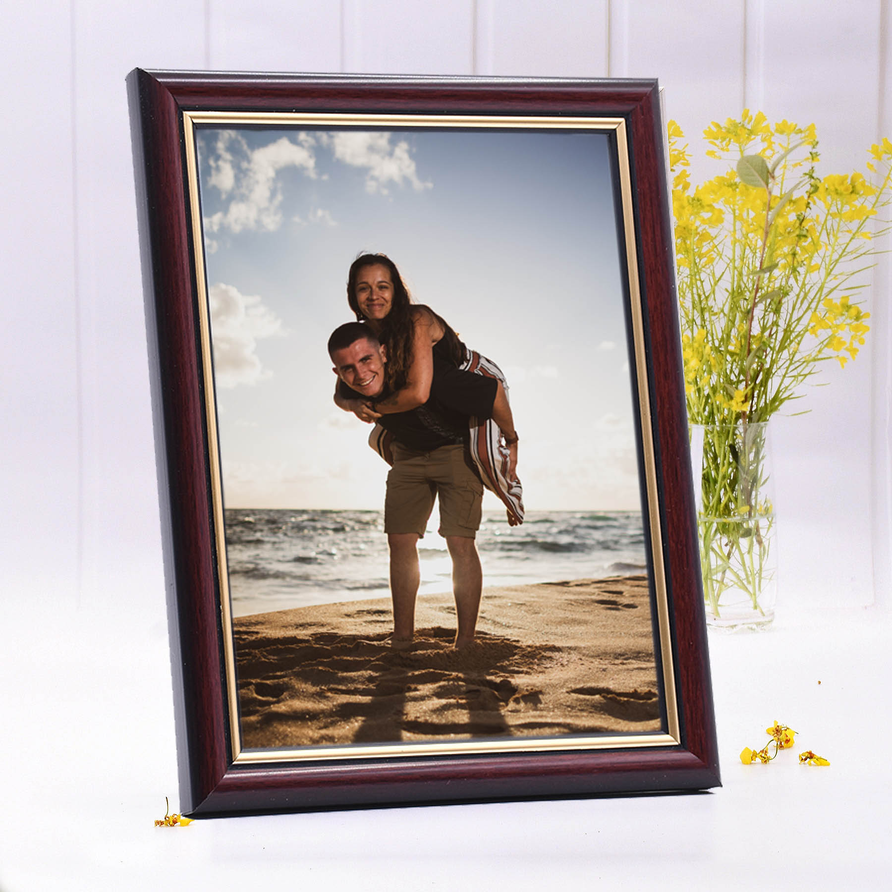 Maroon with Gold Lining Wooden Framed Print