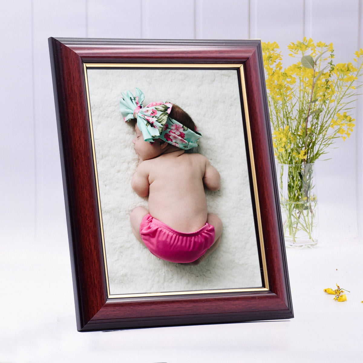 Burgundy with Gold Lining Wooden Framed Print