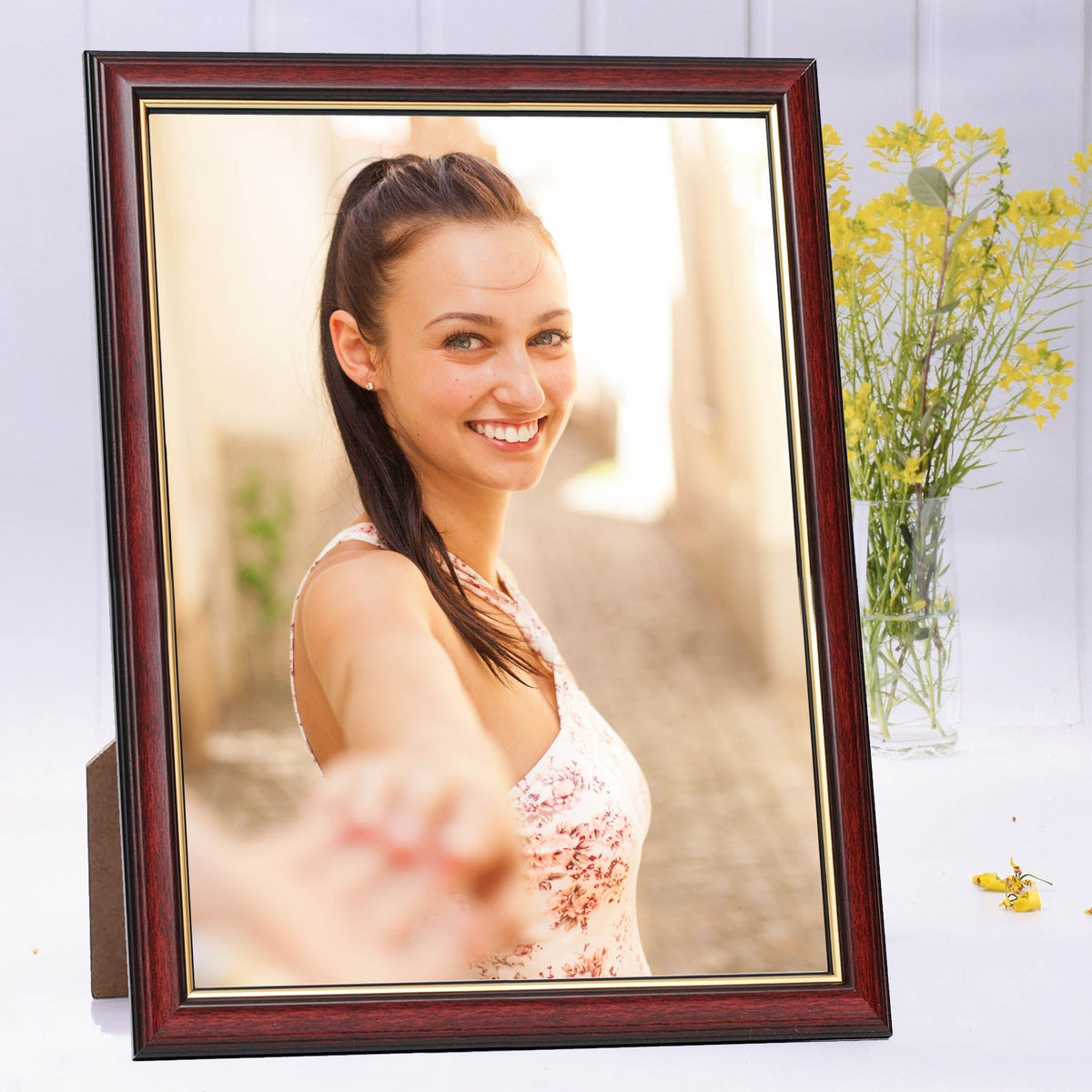 Burgundy with Gold Lining Wooden Framed Print