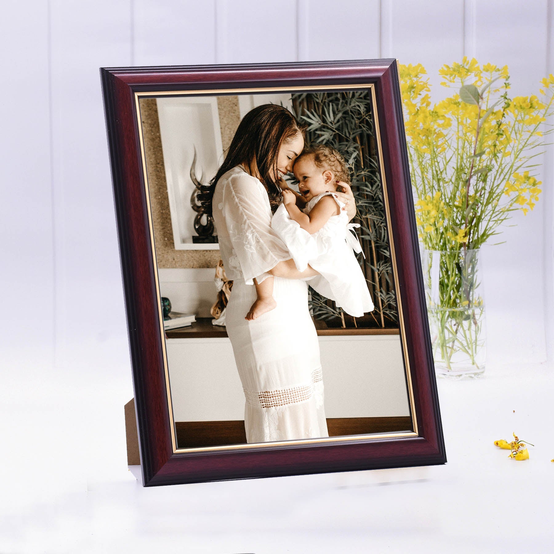 Burgundy with Gold Lining Wooden Framed Print