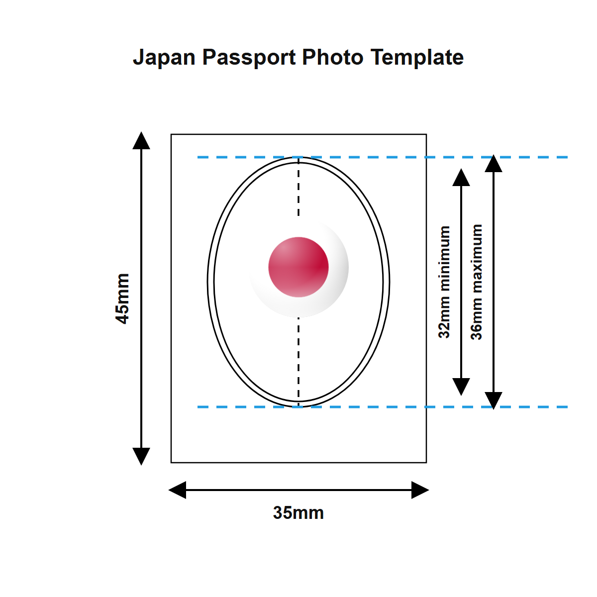 Japan passport photo template — 35 × 45 mm