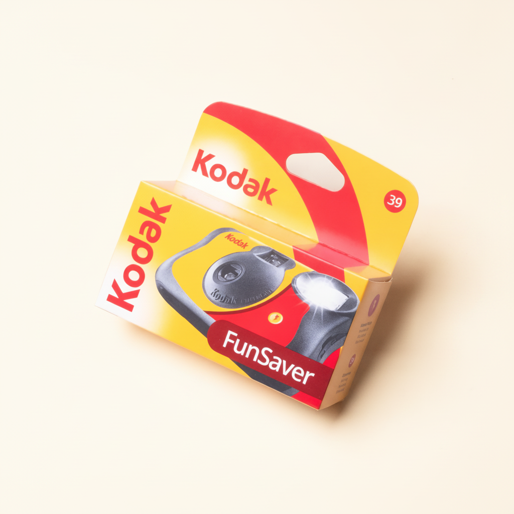 Kodak FunSaver disposable camera box, 39 exposures, ISO 800 film with built-in flash