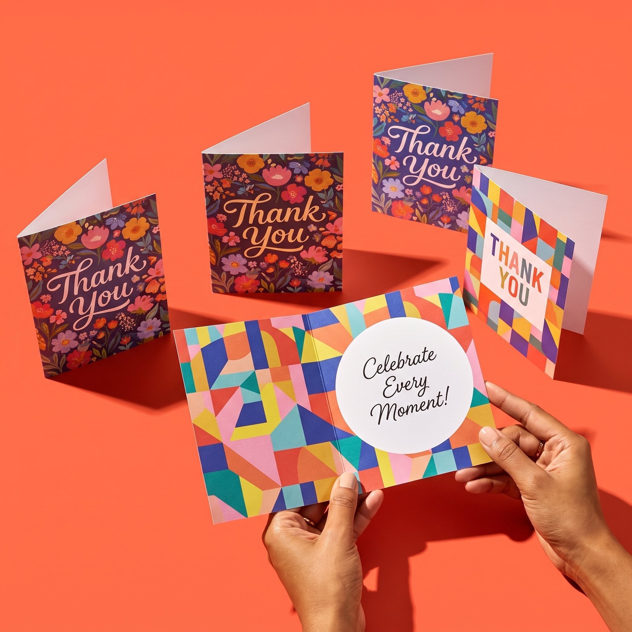 Folded customised cards, double sided print with fully printed interior