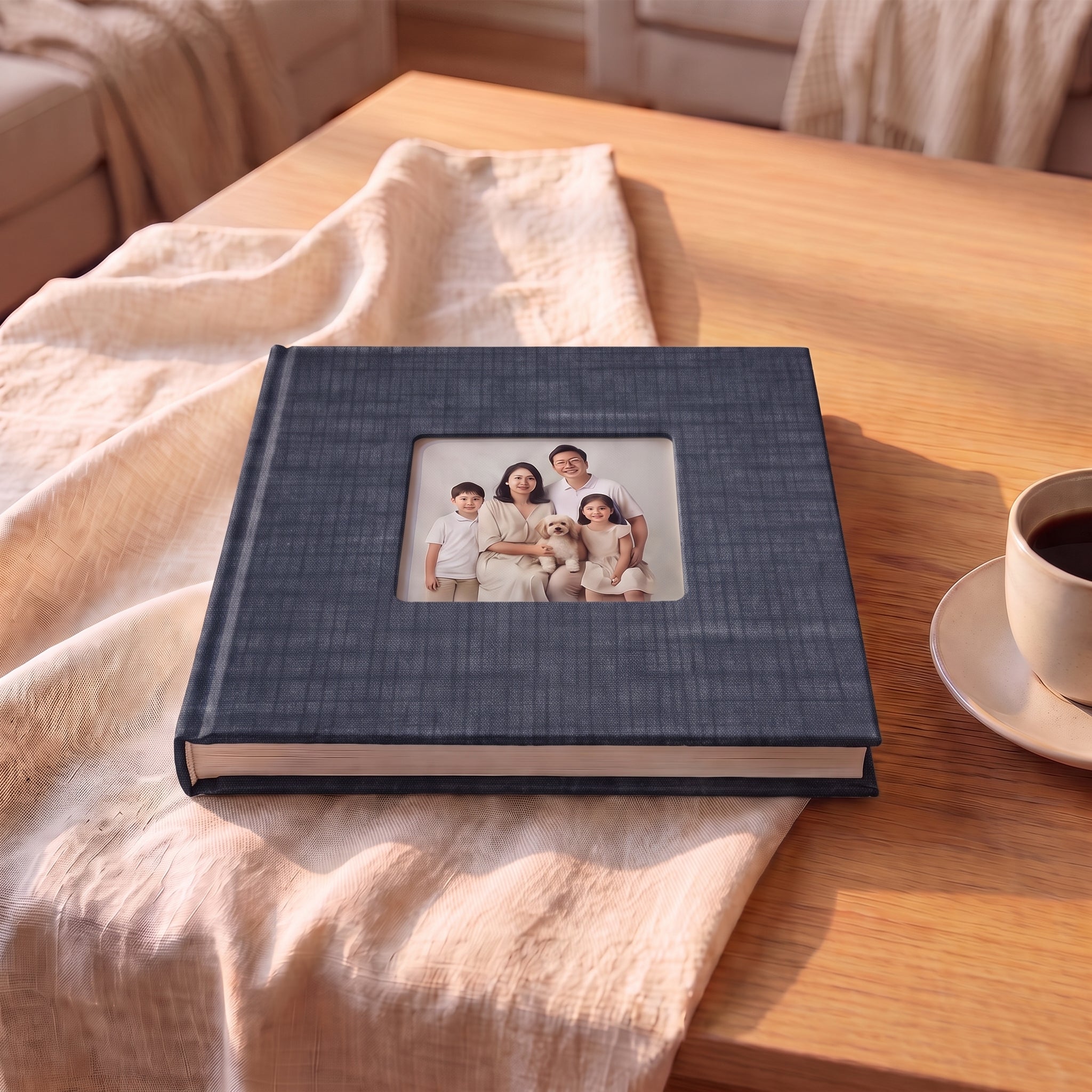 Lay-flat photo book with midnight fine linen cover