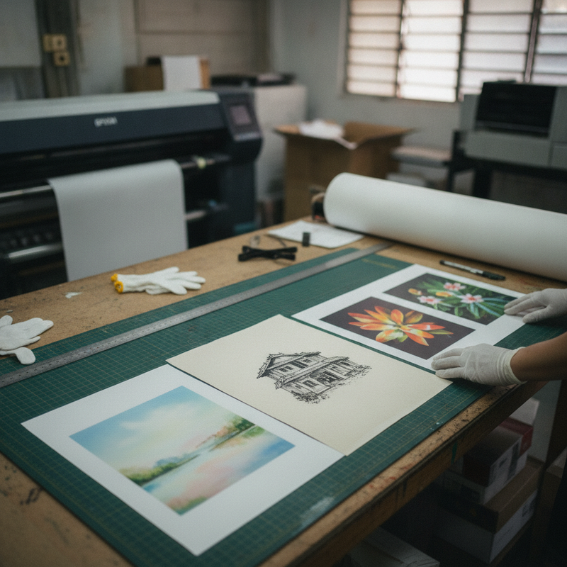 Hahnemühle Photo Rag, German Etching and FineArt Pearl prints compared on the workbench