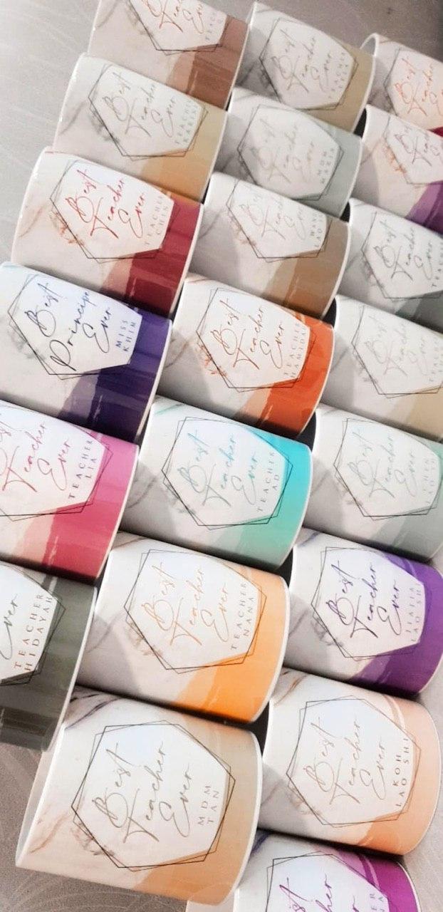 Batch of personalised photo mugs in different colours