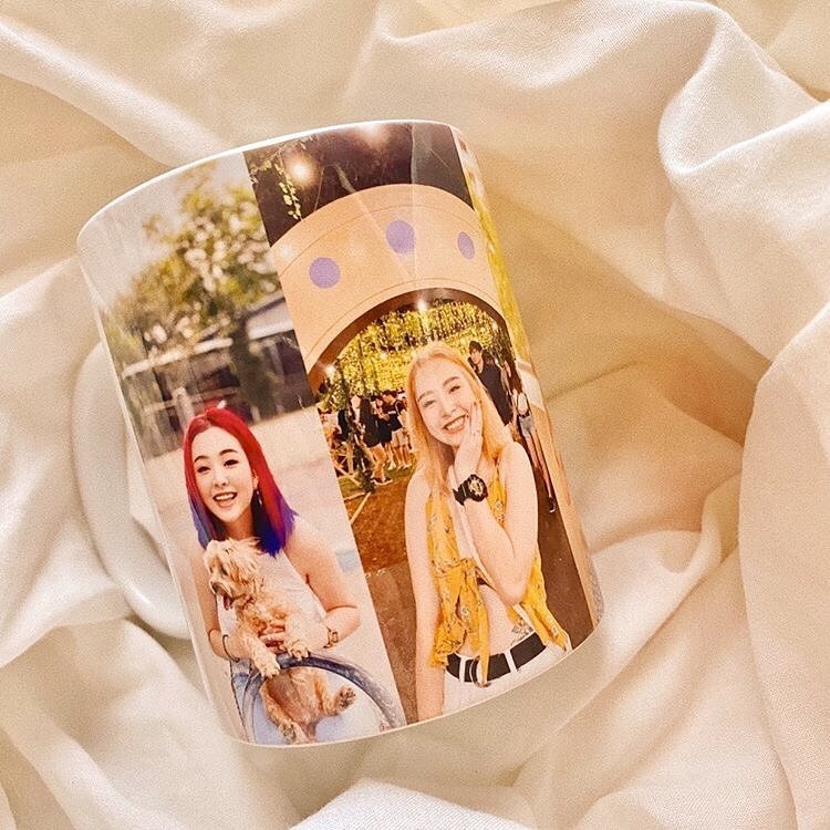 Personalised white photo mug with a wrap-around photo print