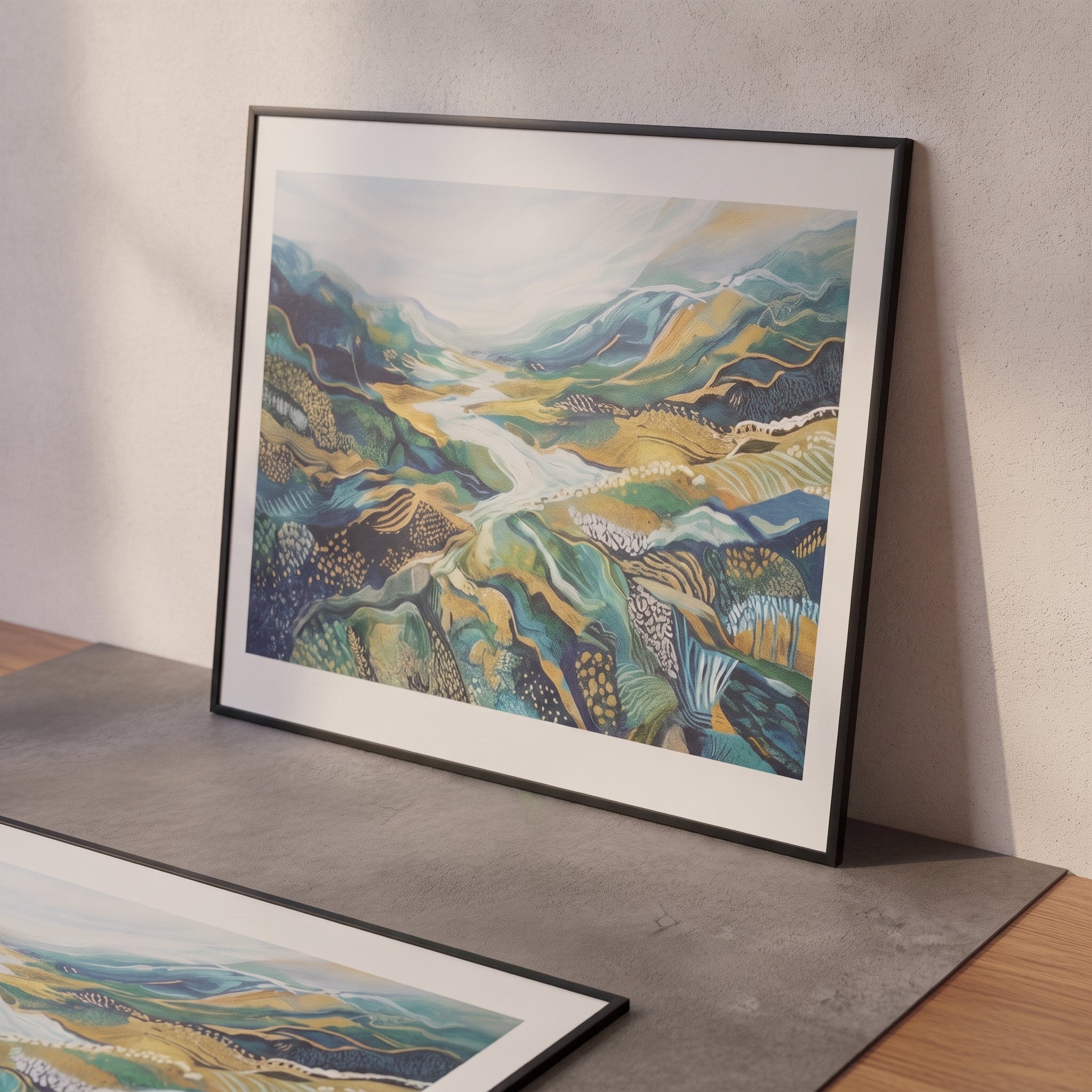 Poster print on foam board with black frame cap