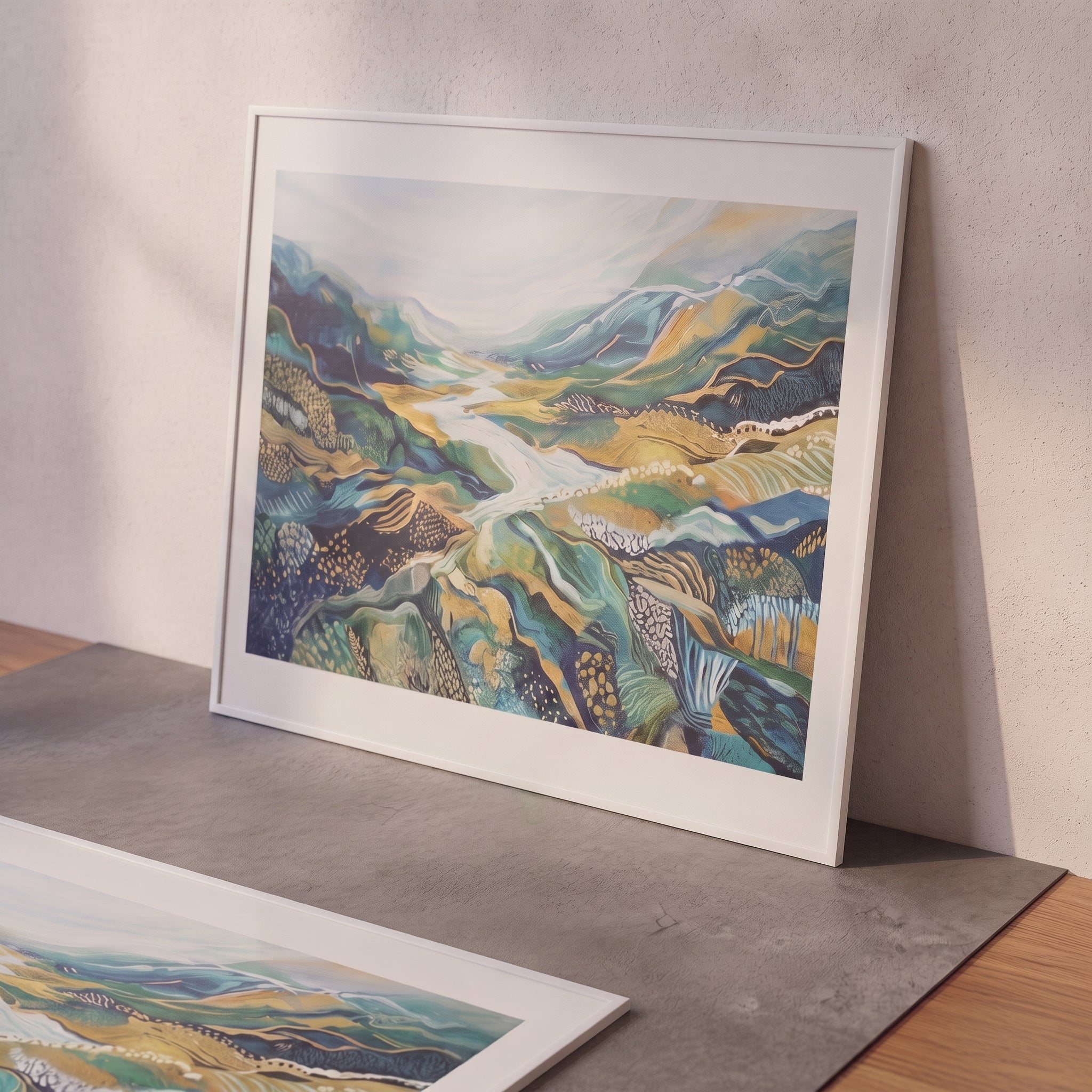 Poster print on foam board with white frame cap