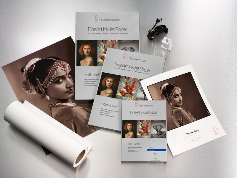 Hahnemühle Photo Rag 308 prints with the paper roll and box, image from Hahnemühle