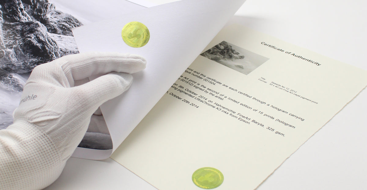 Hahnemühle Certificate of Authenticity with its numbered hologram, image from Hahnemühle