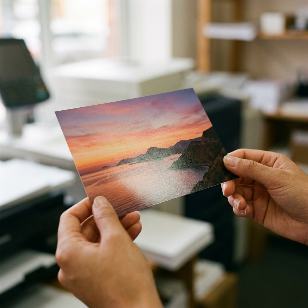 Hands holding a lustre-finish photo print